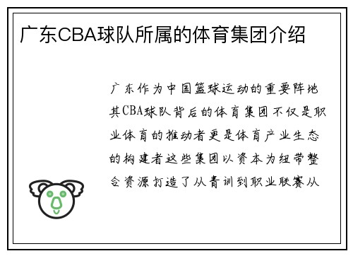 广东CBA球队所属的体育集团介绍