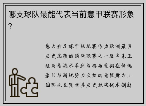 哪支球队最能代表当前意甲联赛形象？