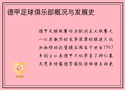 德甲足球俱乐部概况与发展史